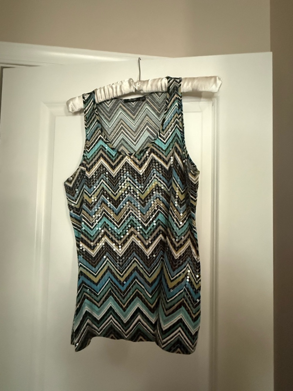 Apt. 9 Sequined Chevron Shell in Aqua, Black, White
